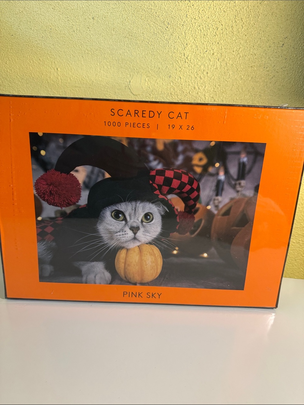 "Scaredy Cat" Puzzle - Pink Sky Halloween Cat Image